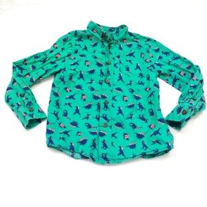 FALLS CREEK BOYS GREEN CHRISTMAS SANTA DINOSAUR LONG SLEEVE BUTTON DOWN SIZE XS